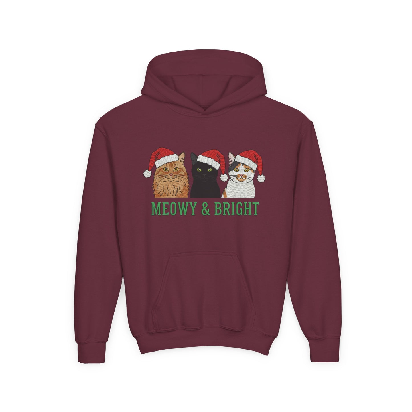 Meowy and Bright Christmas Cats Youth Hoodie | Jolly Holiday Cat Design Printify
