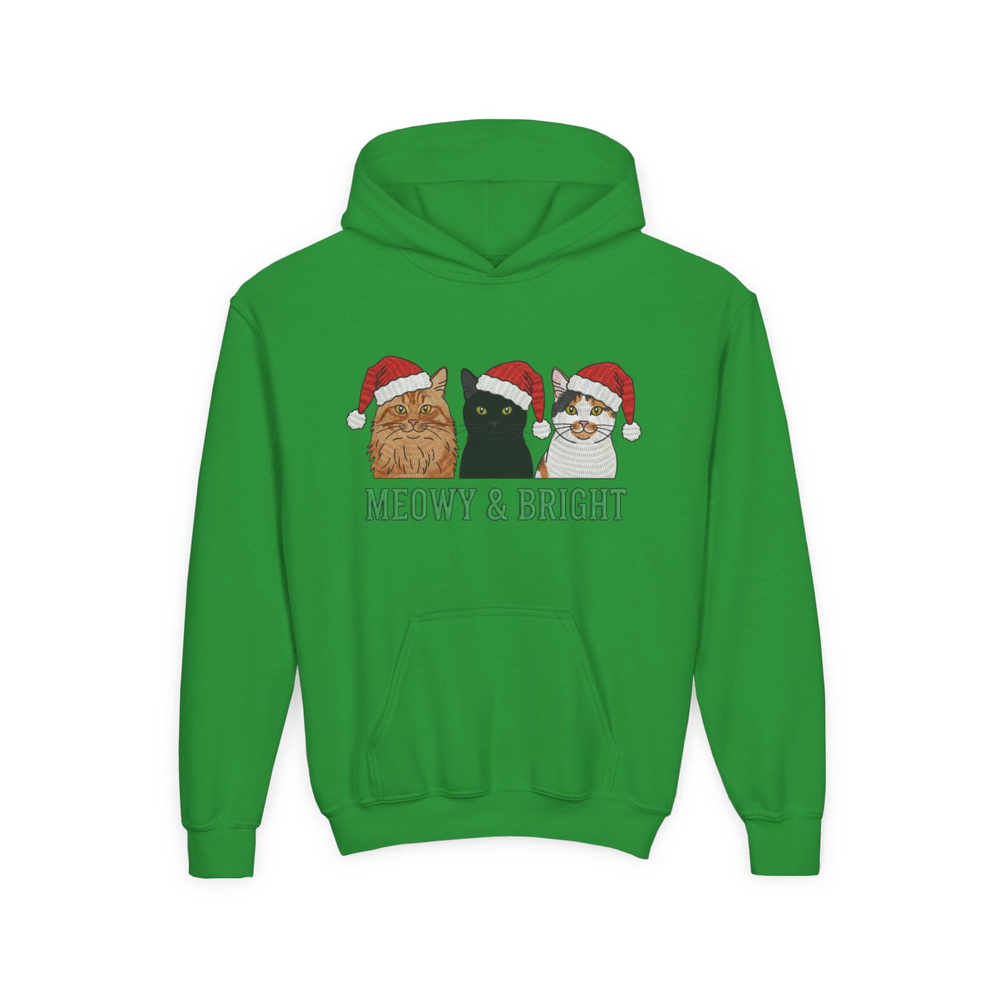Meowy and Bright Christmas Cats Youth Hoodie | Jolly Holiday Cat Design Printify
