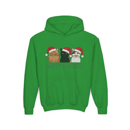 Meowy and Bright Christmas Cats Youth Hoodie | Jolly Holiday Cat Design Printify