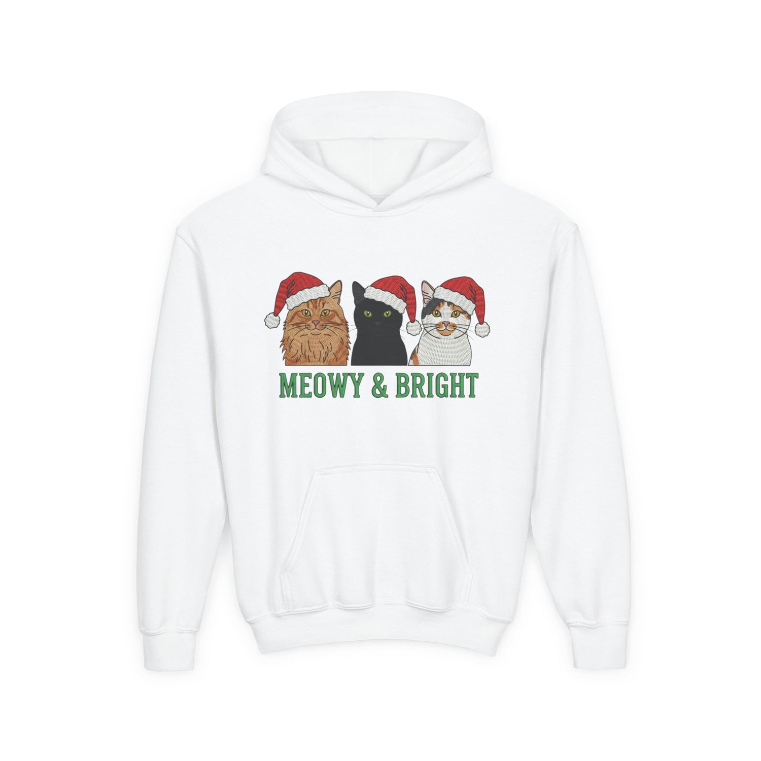Meowy and Bright Christmas Cats Youth Hoodie | Jolly Holiday Cat Design Printify