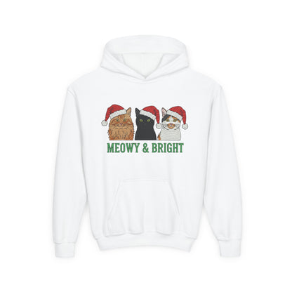 Meowy and Bright Christmas Cats Youth Hoodie | Jolly Holiday Cat Design Printify