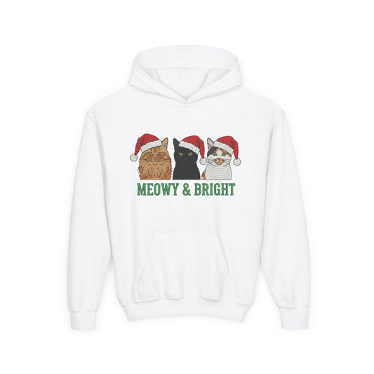 Meowy and Bright Christmas Cats Youth Hoodie | Jolly Holiday Cat Design Printify