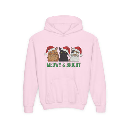 Meowy and Bright Christmas Cats Youth Hoodie | Jolly Holiday Cat Design Printify