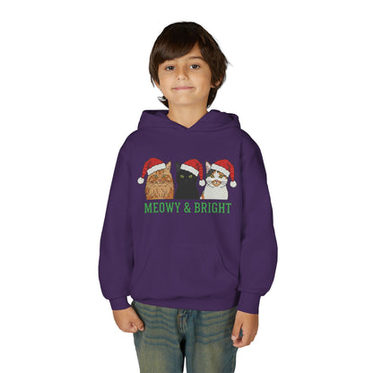Meowy and Bright Christmas Cats Youth Hoodie | Jolly Holiday Cat Design Printify