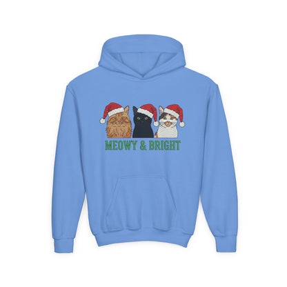 Meowy and Bright Christmas Cats Youth Hoodie | Jolly Holiday Cat Design Printify