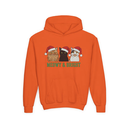 Meowy and Bright Christmas Cats Youth Hoodie | Jolly Holiday Cat Design Printify