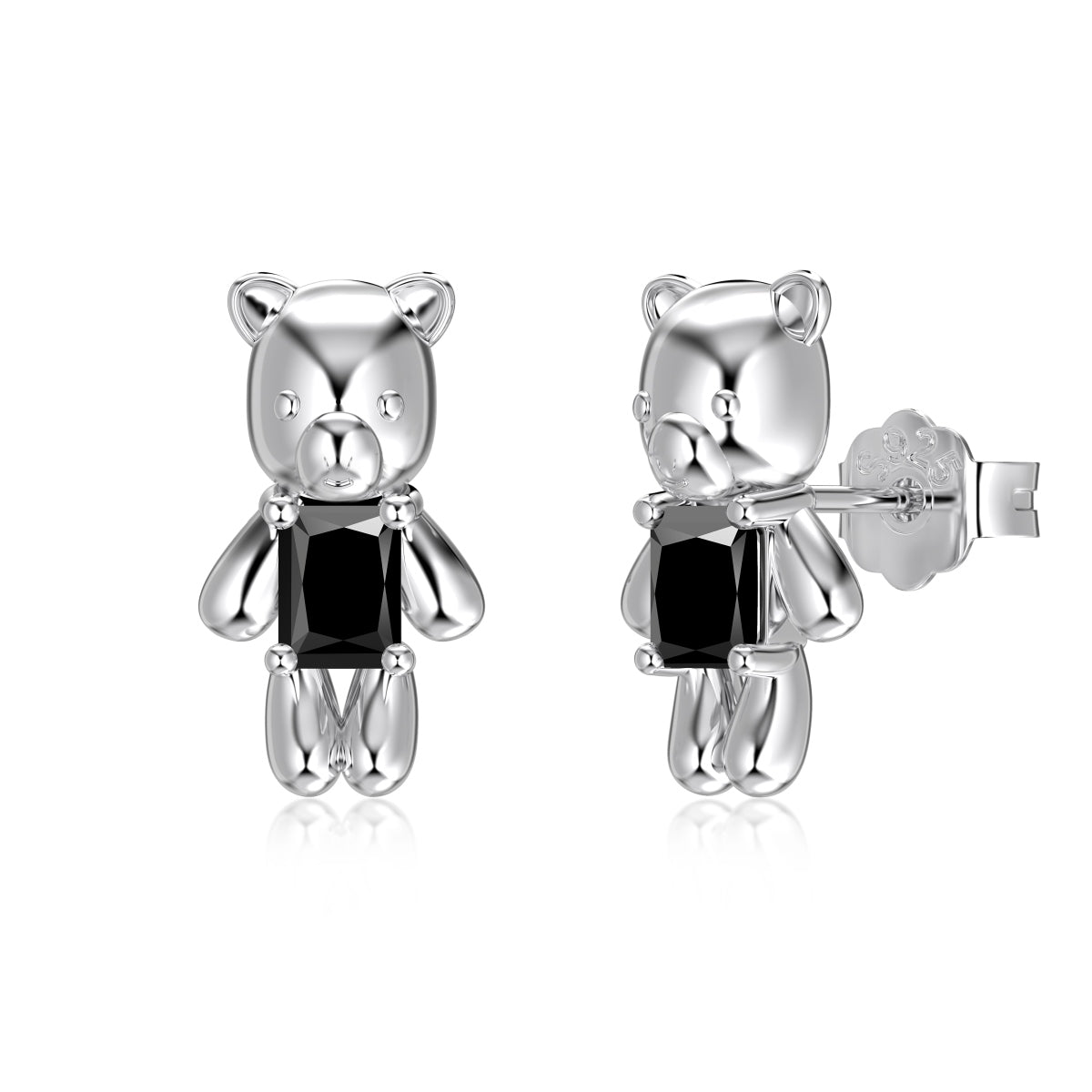 925 Sterling Silver Bear Stud Earrings - Hypoallergenic Rhodium Plated Jewelry Amtikiss Casuals
