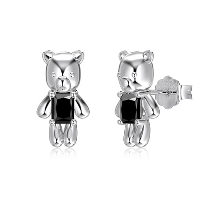 925 Sterling Silver Bear Stud Earrings - Hypoallergenic Rhodium Plated Jewelry Amtikiss Casuals