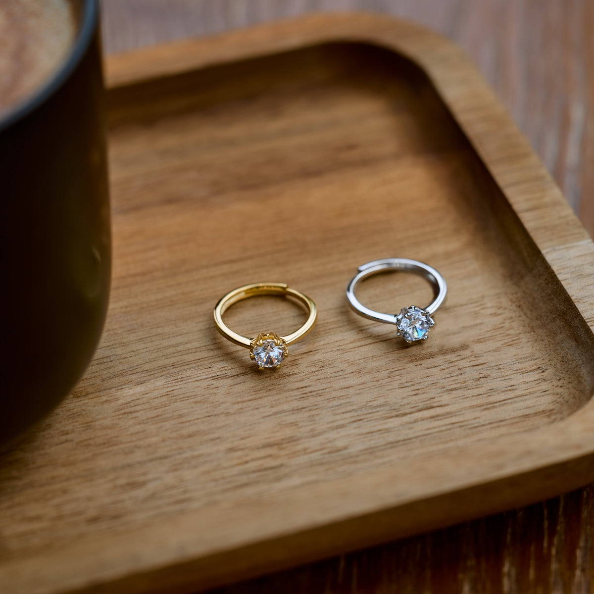 925 Sterling Silver Adjustable Solitaire Engagement Ring - 6.5mm Round Cut CZ Diamond Ring Amtikiss Casuals