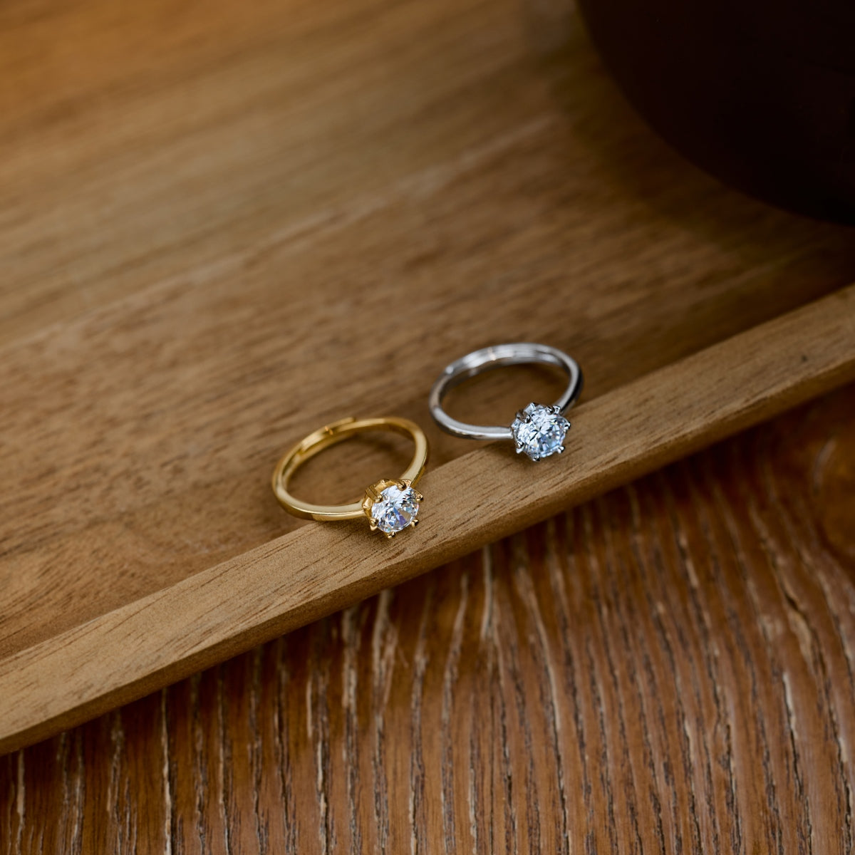 925 Sterling Silver Adjustable Solitaire Engagement Ring - 6.5mm Round Cut CZ Diamond Ring Amtikiss Casuals