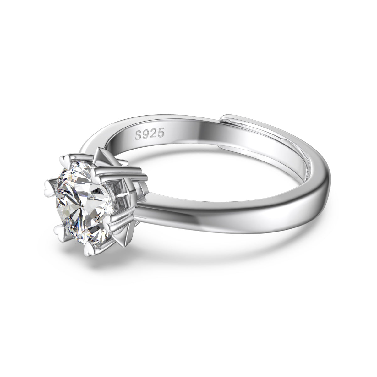 925 Sterling Silver Adjustable Solitaire Engagement Ring - 6.5mm Round Cut CZ Diamond Ring Amtikiss Casuals