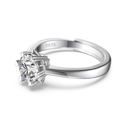925 Sterling Silver Adjustable Solitaire Engagement Ring - 6.5mm Round Cut CZ Diamond Ring Amtikiss Casuals