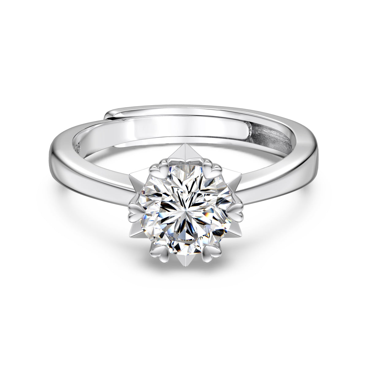 925 Sterling Silver Adjustable Solitaire Engagement Ring - 6.5mm Round Cut CZ Diamond Ring Amtikiss Casuals