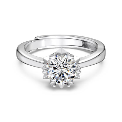 925 Sterling Silver Adjustable Solitaire Engagement Ring - 6.5mm Round Cut CZ Diamond Ring Amtikiss Casuals