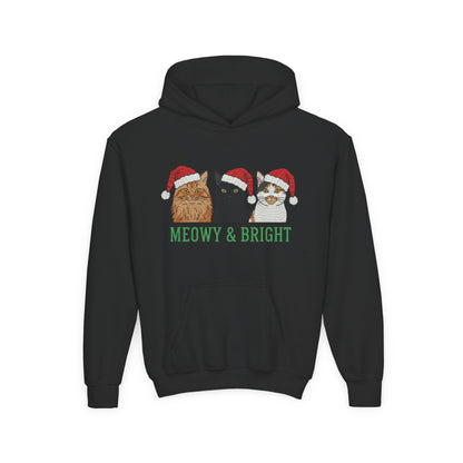 Meowy and Bright Christmas Cats Youth Hoodie | Jolly Holiday Cat Design Printify