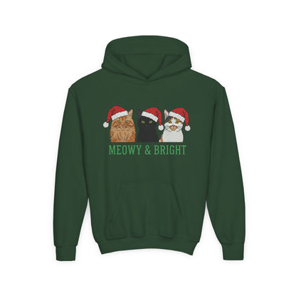 Meowy and Bright Christmas Cats Youth Hoodie | Jolly Holiday Cat Design Printify