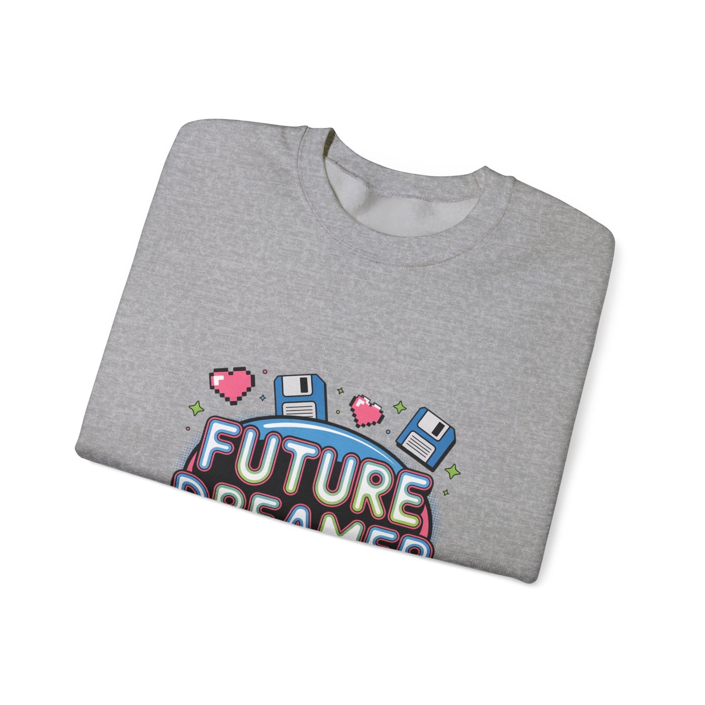 Future Dreamer Crewneck Sweatshirt | Y2K cyber holo aesthetic, retro tech print Printify