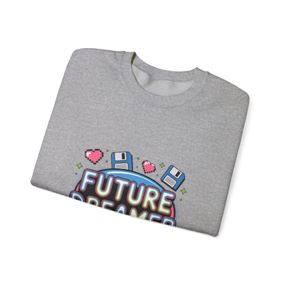 Future Dreamer Crewneck Sweatshirt | Y2K cyber holo aesthetic, retro tech print Printify