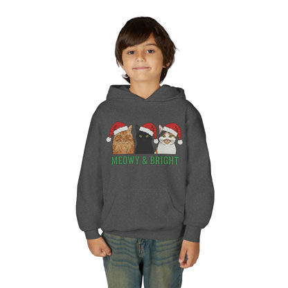 Meowy and Bright Christmas Cats Youth Hoodie | Jolly Holiday Cat Design Printify