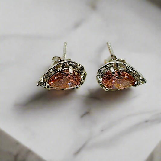Rhodium Plated 925 Sterling Silver Pink CZ Stud Earrings - Hypoallergenic Luxury Jewelry Amtikiss Casuals