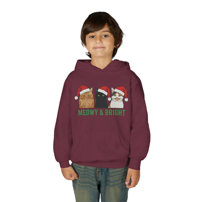 Meowy and Bright Christmas Cats Youth Hoodie | Jolly Holiday Cat Design Printify