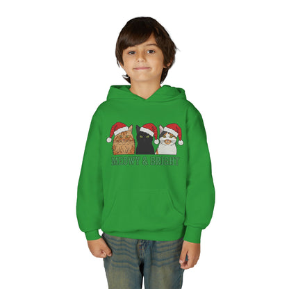 Meowy and Bright Christmas Cats Youth Hoodie | Jolly Holiday Cat Design Printify