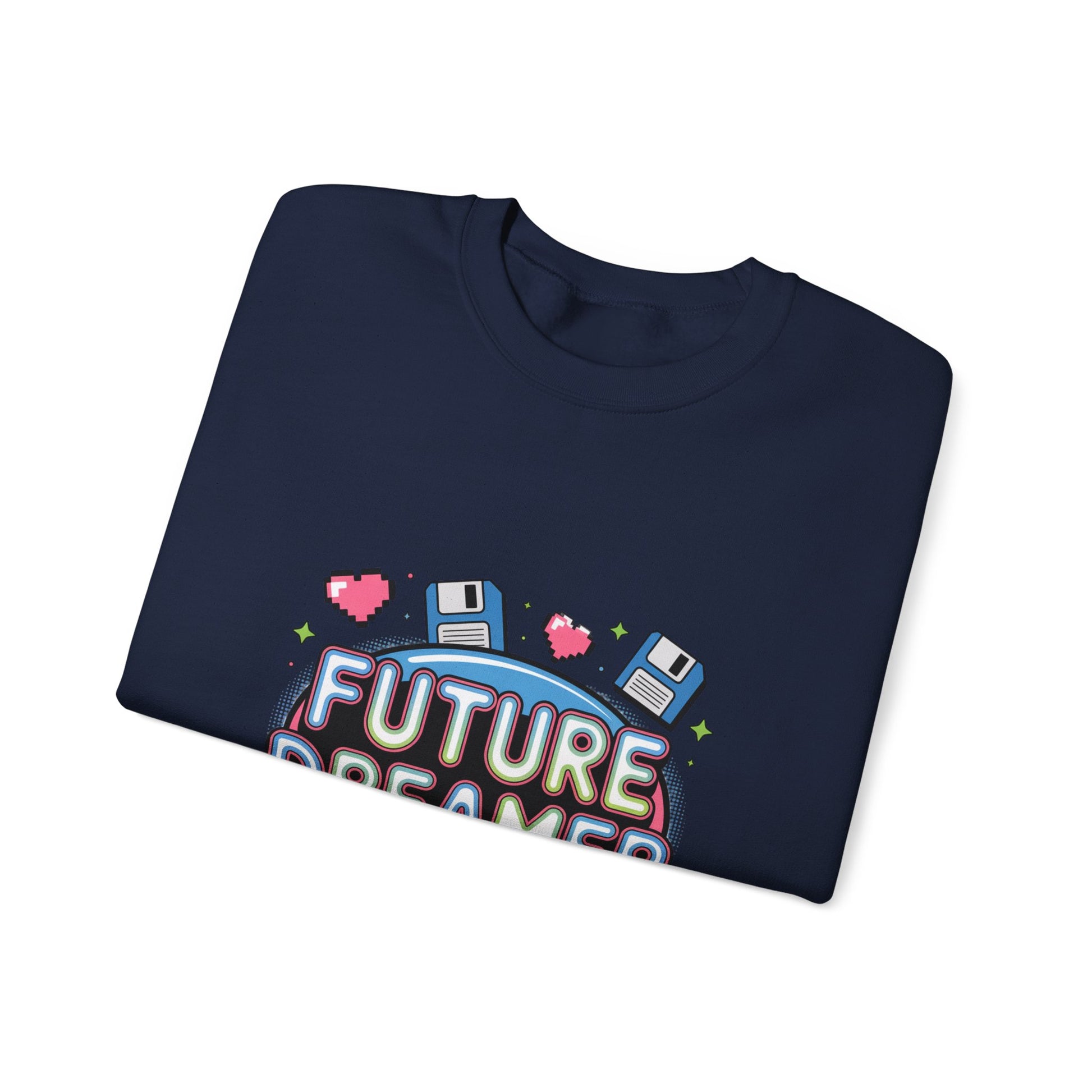 Future Dreamer Crewneck Sweatshirt | Y2K cyber holo aesthetic, retro tech print Printify