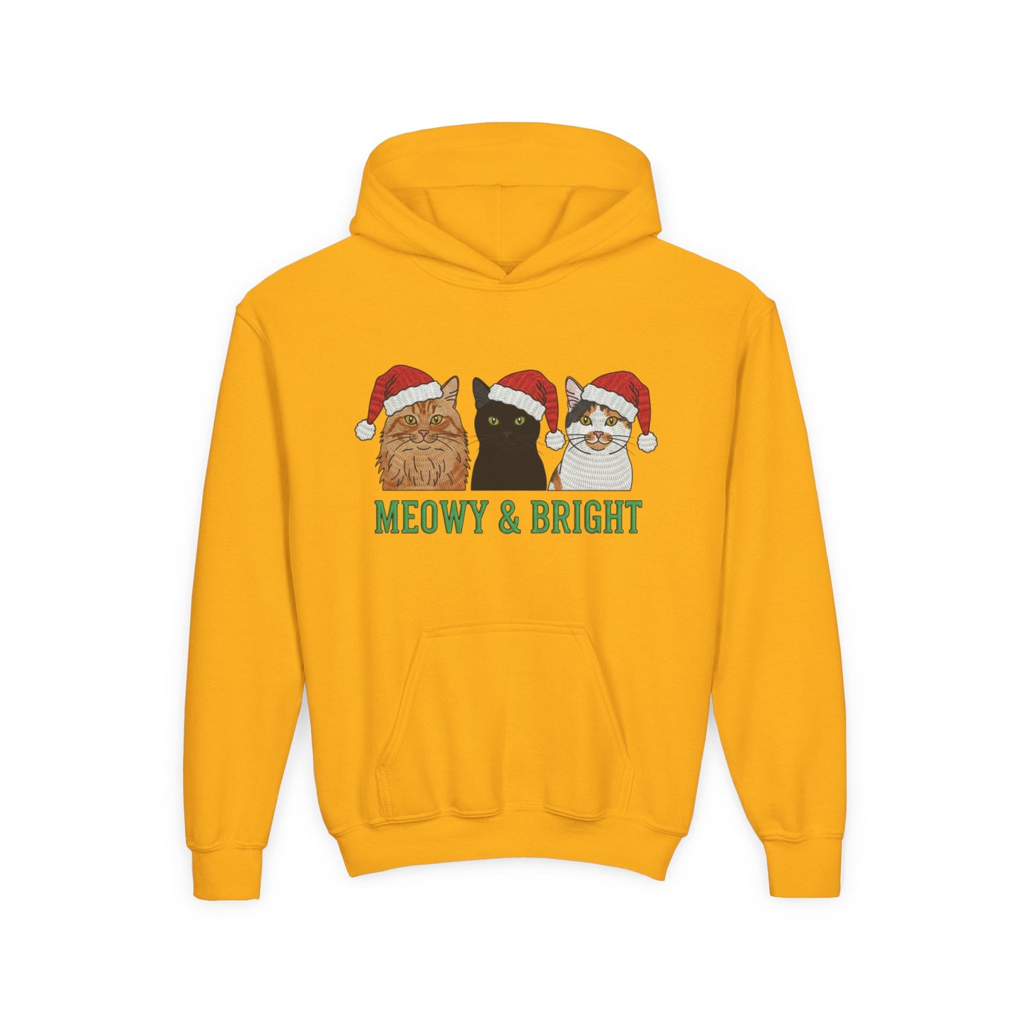 Meowy and Bright Christmas Cats Youth Hoodie | Jolly Holiday Cat Design Printify