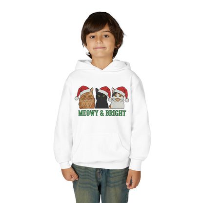 Meowy and Bright Christmas Cats Youth Hoodie | Jolly Holiday Cat Design Printify