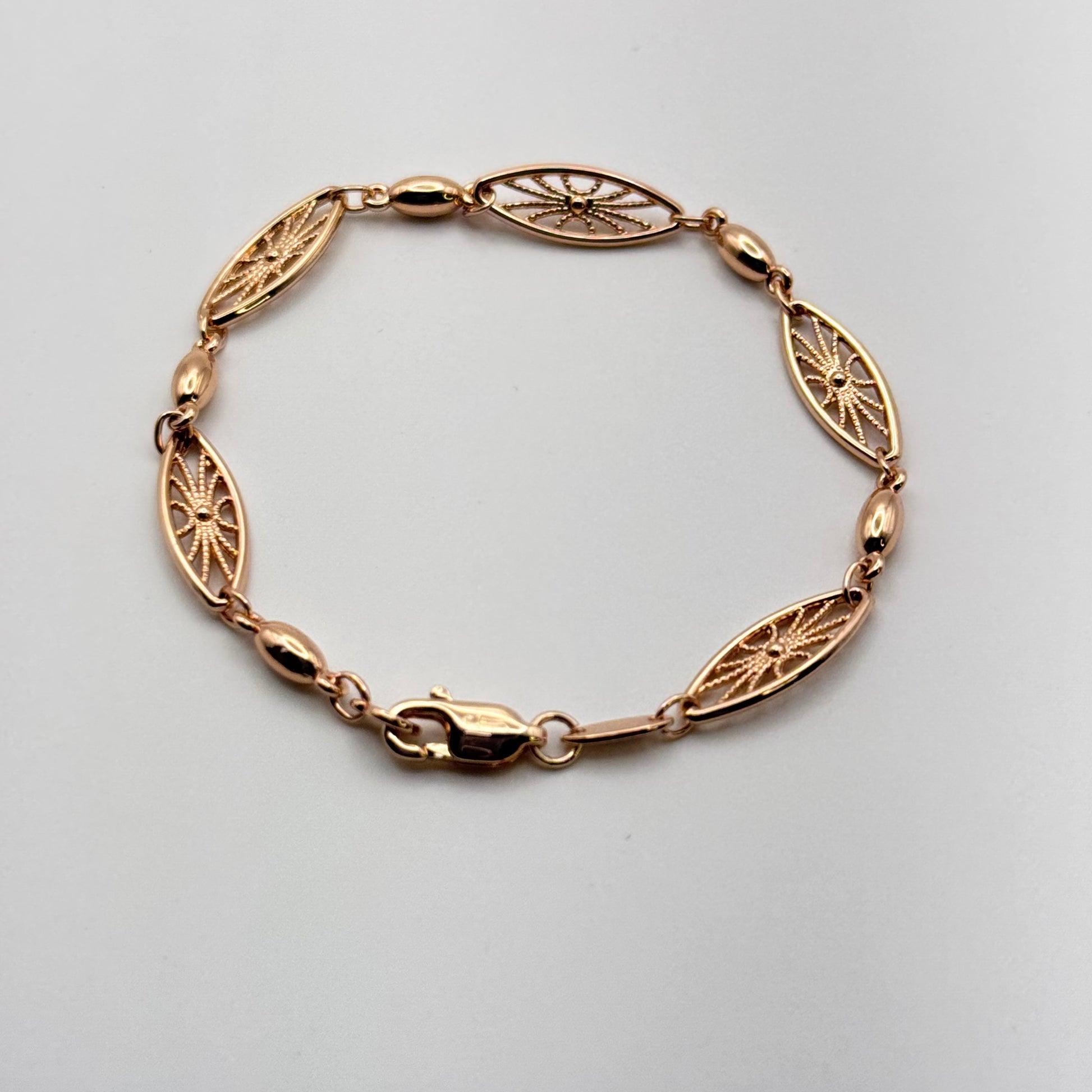 Elegant Rose Gold Filigree Bracelet - Hypoallergenic Stainless Steel Marquise Link Design Amtikiss Casuals