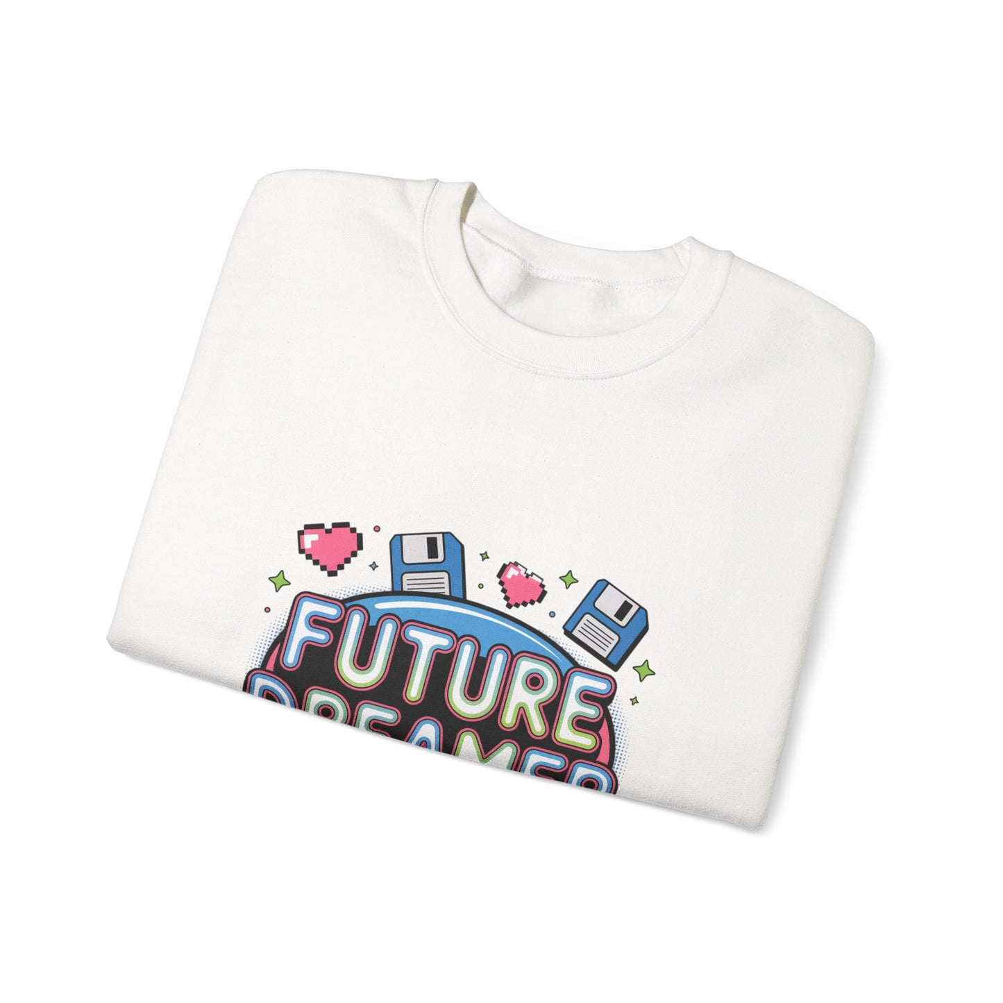 Future Dreamer Crewneck Sweatshirt | Y2K cyber holo aesthetic, retro tech print Printify