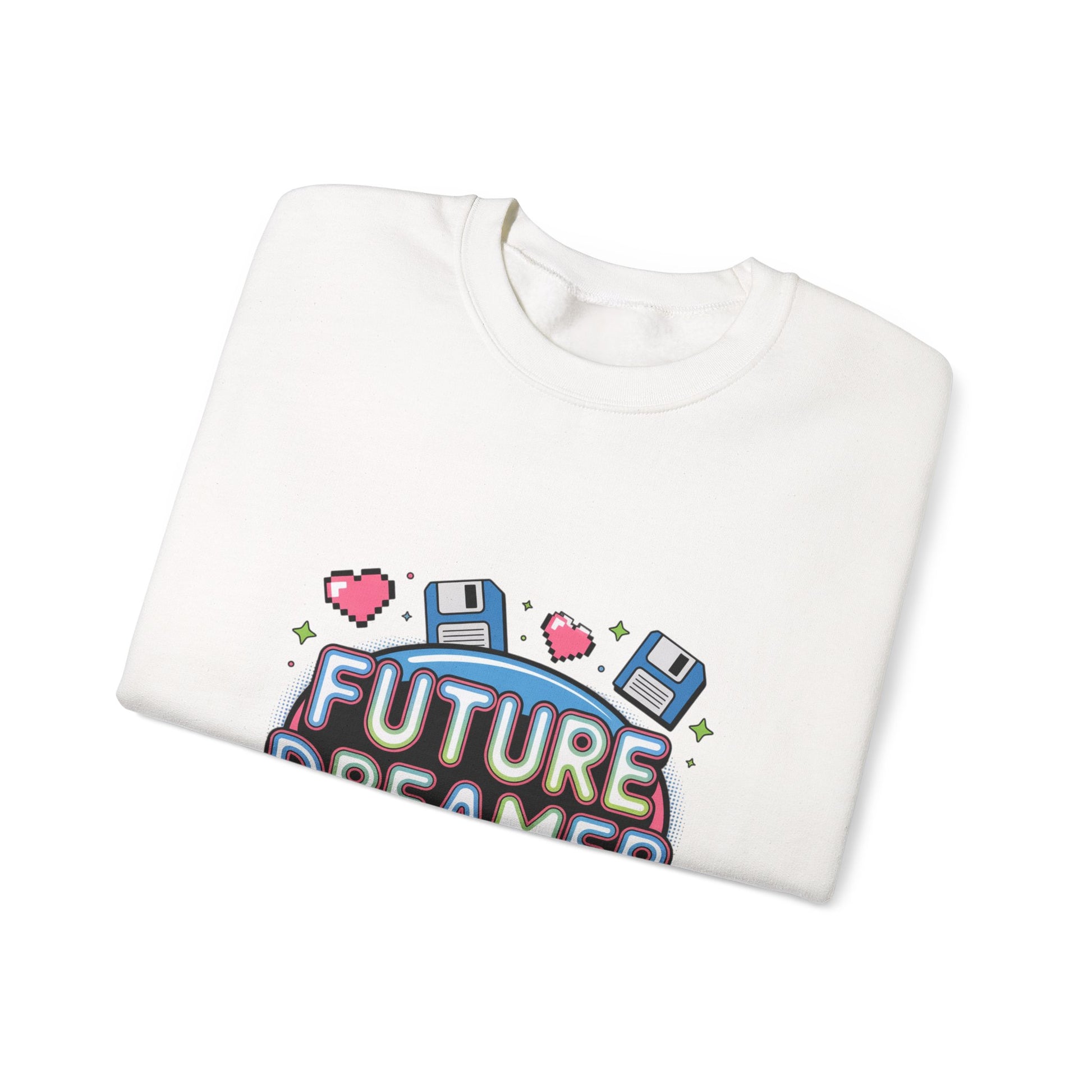 Future Dreamer Crewneck Sweatshirt | Y2K cyber holo aesthetic, retro tech print Printify