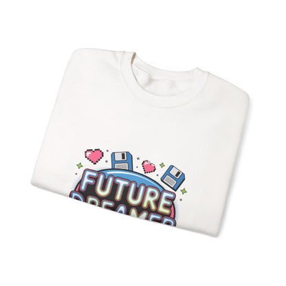Future Dreamer Crewneck Sweatshirt | Y2K cyber holo aesthetic, retro tech print Printify