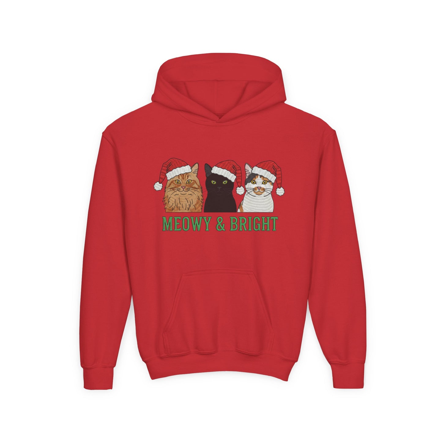 Meowy and Bright Christmas Cats Youth Hoodie | Jolly Holiday Cat Design Printify