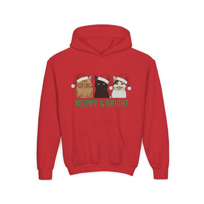 Meowy and Bright Christmas Cats Youth Hoodie | Jolly Holiday Cat Design Printify