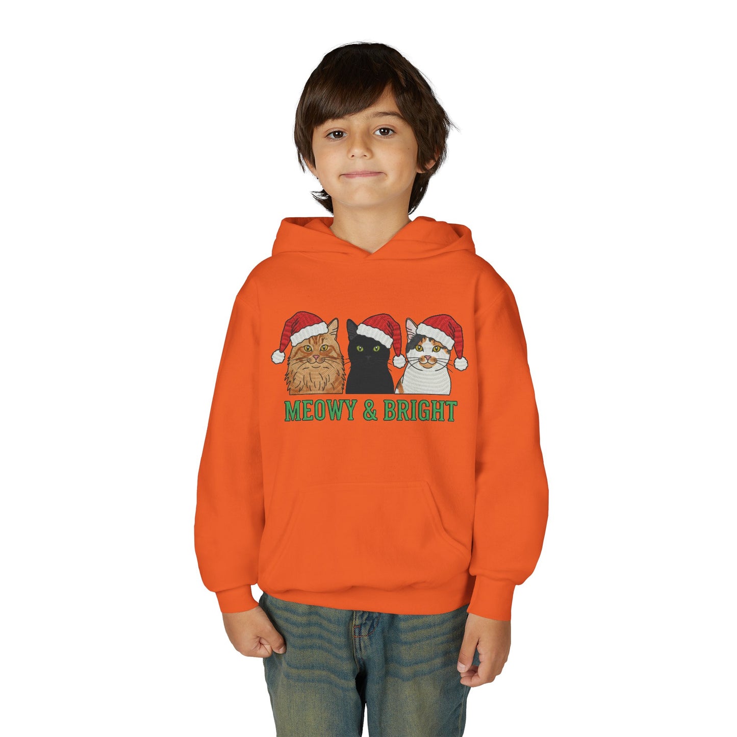 Meowy and Bright Christmas Cats Youth Hoodie | Jolly Holiday Cat Design Printify