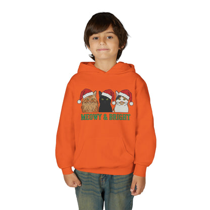 Meowy and Bright Christmas Cats Youth Hoodie | Jolly Holiday Cat Design Printify