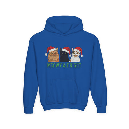 Meowy and Bright Christmas Cats Youth Hoodie | Jolly Holiday Cat Design Printify