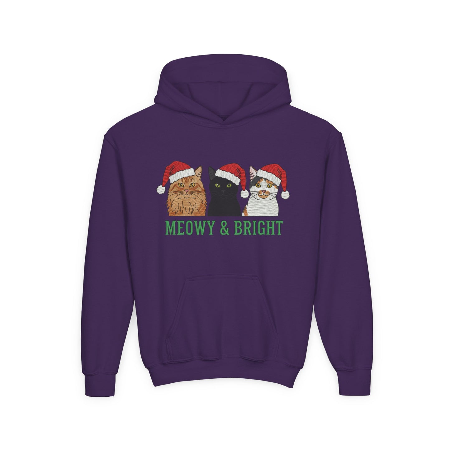 Meowy and Bright Christmas Cats Youth Hoodie | Jolly Holiday Cat Design Printify
