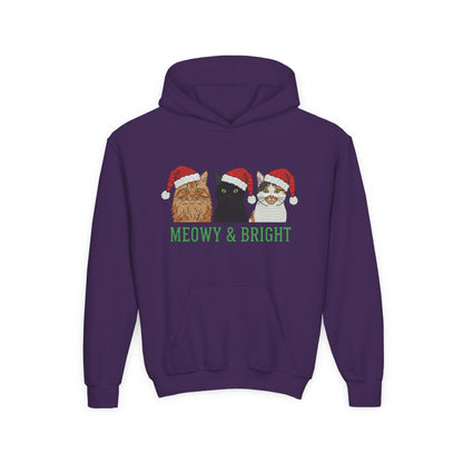 Meowy and Bright Christmas Cats Youth Hoodie | Jolly Holiday Cat Design Printify