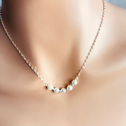 925 Sterling Silver Pearl Chain Necklace - Delicate Pearl Jewelry Amtikiss Casuals