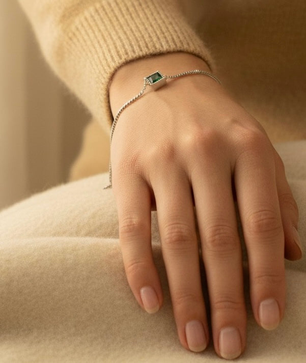 Luxury S925 Sterling Silver Green Zircon Bracelet - Elegant Gold-Plated Jewelry Amtikiss