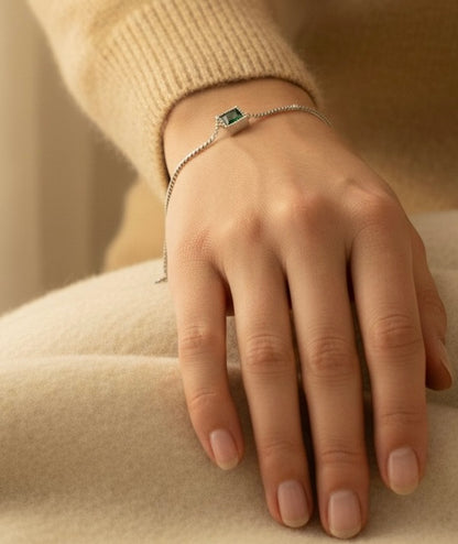 Luxury S925 Sterling Silver Green Zircon Bracelet - Elegant Gold-Plated Jewelry Amtikiss