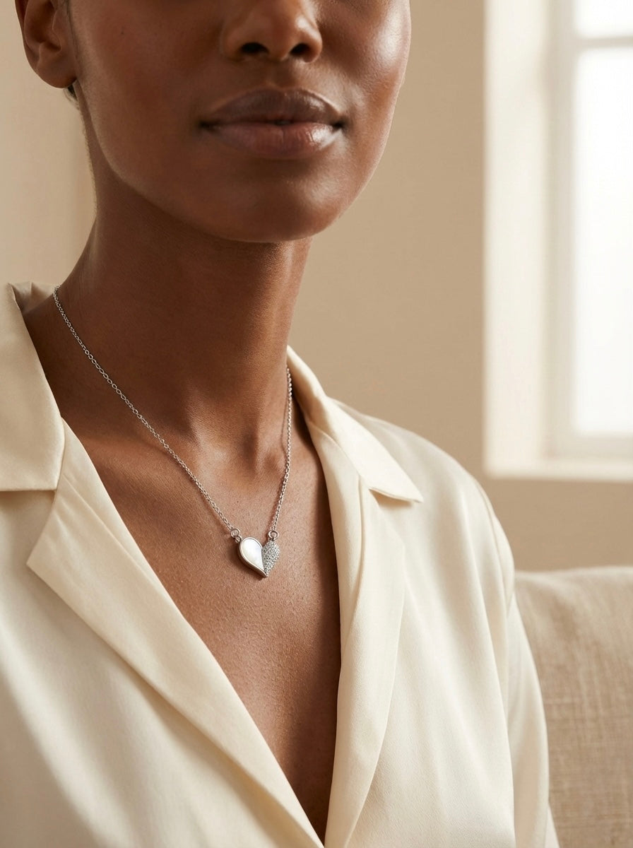 Elegant Symmetric Heart Pendant Necklace – Stainless Steel & Heart Pendant Jewelry