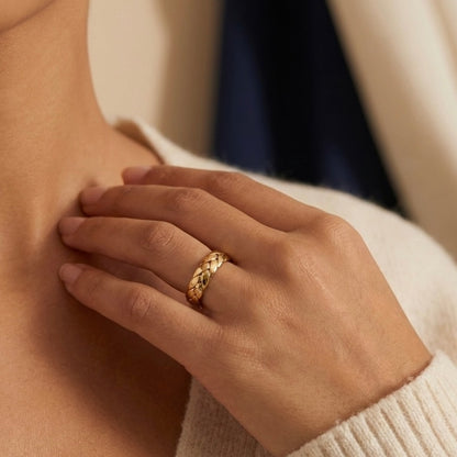 Hypoallergenic Gold Played Cuban Ring - Nickel Free Stainless Steel Jewelry for Sensitive Skin Amtikiss Casuals