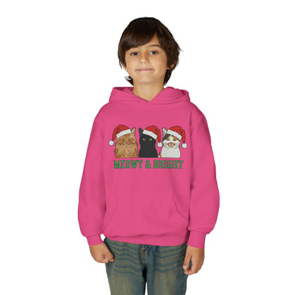 Meowy and Bright Christmas Cats Youth Hoodie | Jolly Holiday Cat Design Printify