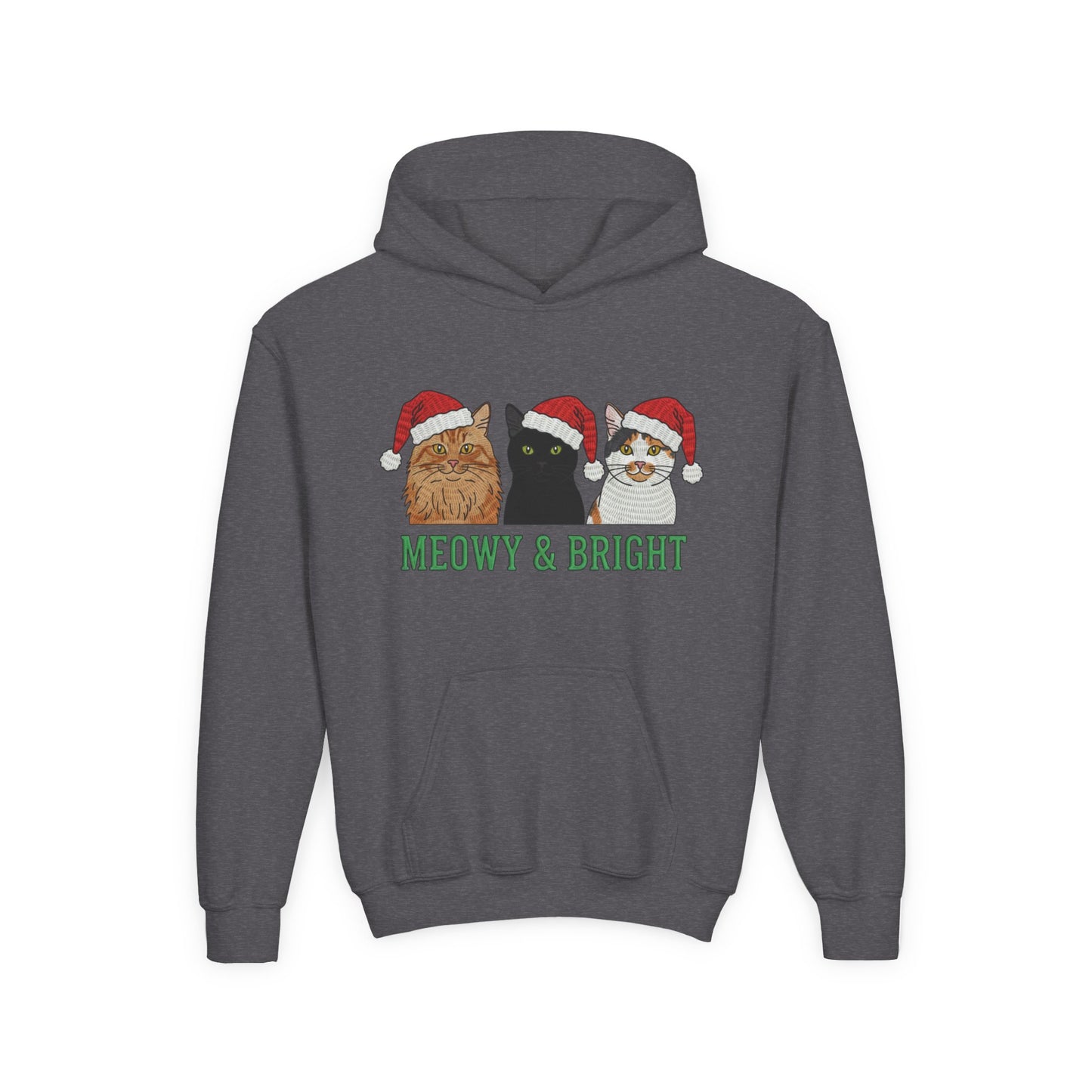 Meowy and Bright Christmas Cats Youth Hoodie | Jolly Holiday Cat Design Printify