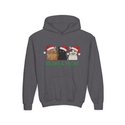Meowy and Bright Christmas Cats Youth Hoodie | Jolly Holiday Cat Design Printify
