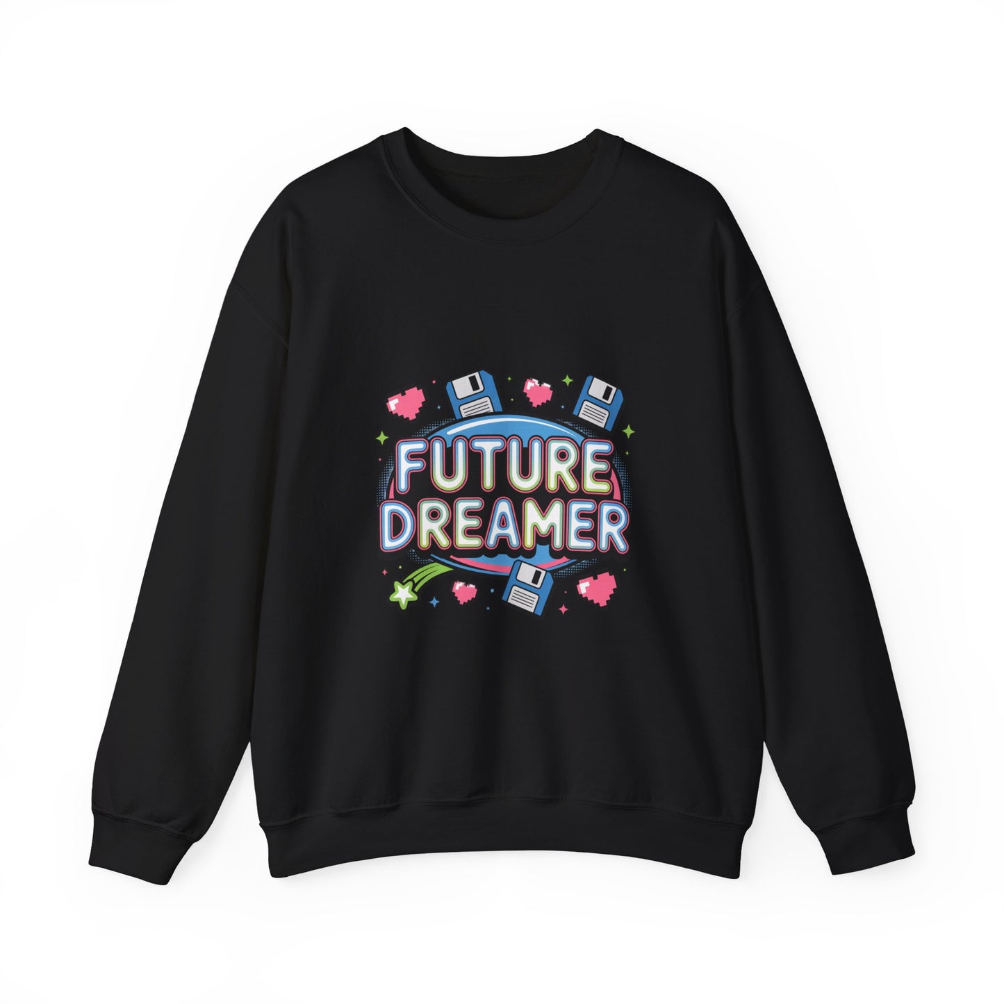 Future Dreamer Crewneck Sweatshirt | Y2K cyber holo aesthetic, retro tech print Printify