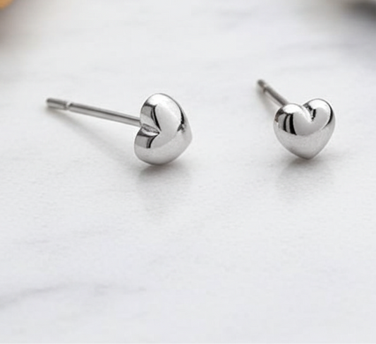 Chubby Heart Stud Earrings - Premium S925 Sterling Silver Hypoallergenic Love Earrings